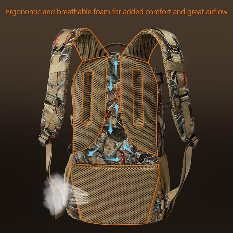 Autumn Forest 35L Hunting Backpack with Detachable Sub Bag & Bow/Rifle Pocket, Rain Cover