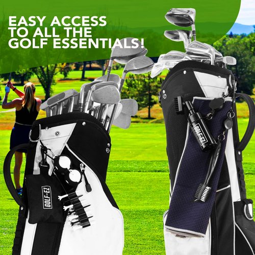 Golf-EZ Golf Essentials Kit | Must Have Golf Accessories - Golf Water Brush, Golf Towel, Golf Club Brush, Golf Ball Marker, Divot Repair Tool, Golf Ball & Golf Tee Holder, Golf Gifts for Men