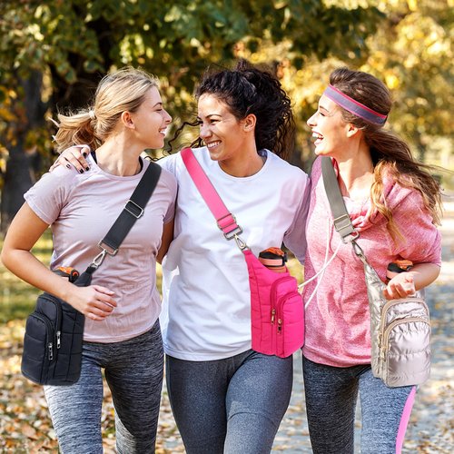 Water Bottle Holder with Strap Water Bottle Carrier Bag with Strap Quilted Puffer Hydrobag Sling Purse Crossbody Bags for Women Walking Hiking Cycling