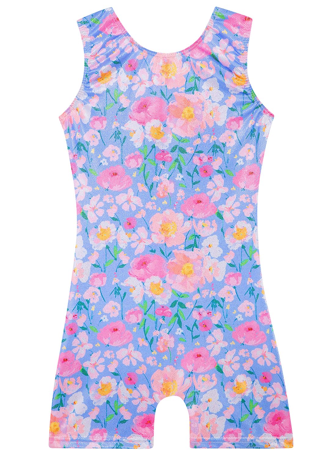 Gymnastics Leotards for Girls Toddler Ballet Dance Tumbling Outfits 7 8 Kids Sleeveless Gymnastic Biketard with Shorts Sparkly Dancwear Unitards Clothes Bodysuit (Blue Floral, 7-8 Years)