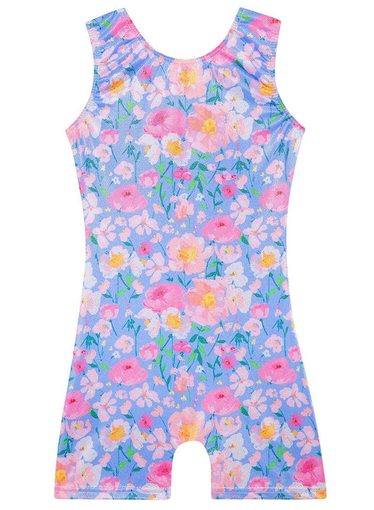 Gymnastics Leotards for Girls Toddler Ballet Dance Tumbling Outfits 7 8 Kids Sleeveless Gymnastic Biketard with Shorts Sparkly Dancwear Unitards Clothes Bodysuit (Blue Floral, 7-8 Years)