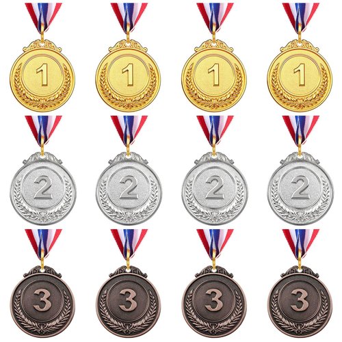 VICROIC 12 PCS Gold Silver Bronze Award Medals for Kids Adults, 1st 2nd 3rd Winner Metal Medals, Gold Silver Bronze prizes for Classroom, Sports, Competitions, Tournaments, Party, 2 Inches