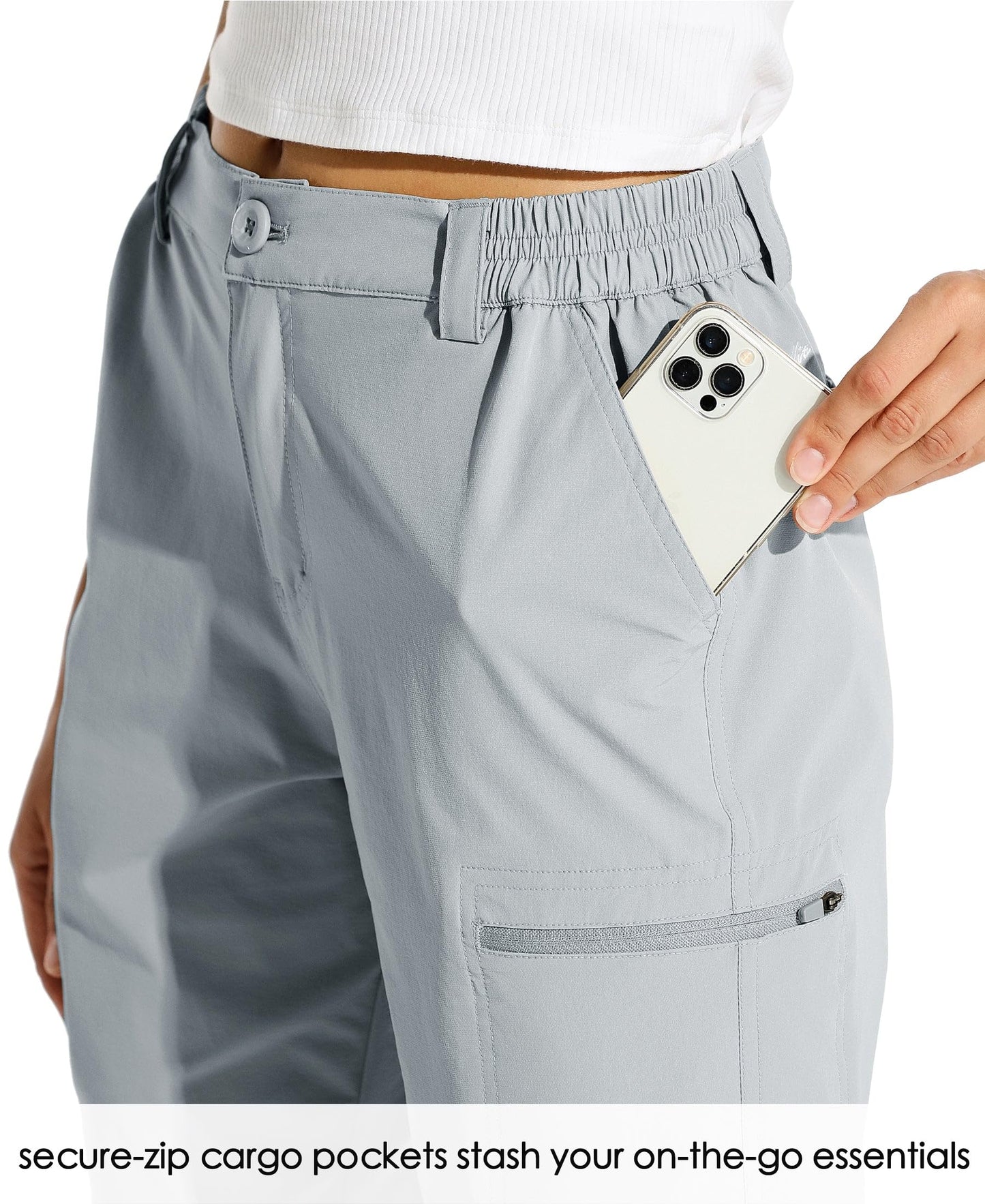 Willit Women's 10" Hiking Cargo Shorts Stretch Golf Active Long Shorts Quick Dry Outdoor Summer Shorts Gray L