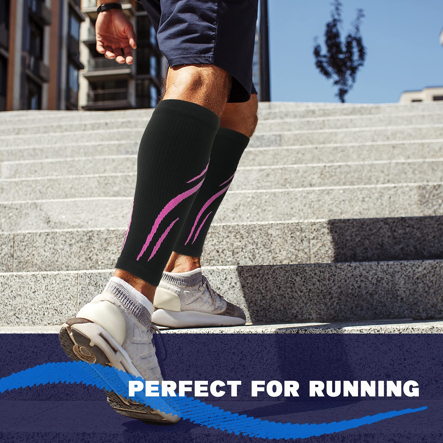 Keskale Calf Compression Sleeves for Men & Women (20-30 mmHg), Leg compression Sleeve Footless Compression Socks for Running, Varicose Veins & Shin Splint Relief, Blue, L/XL