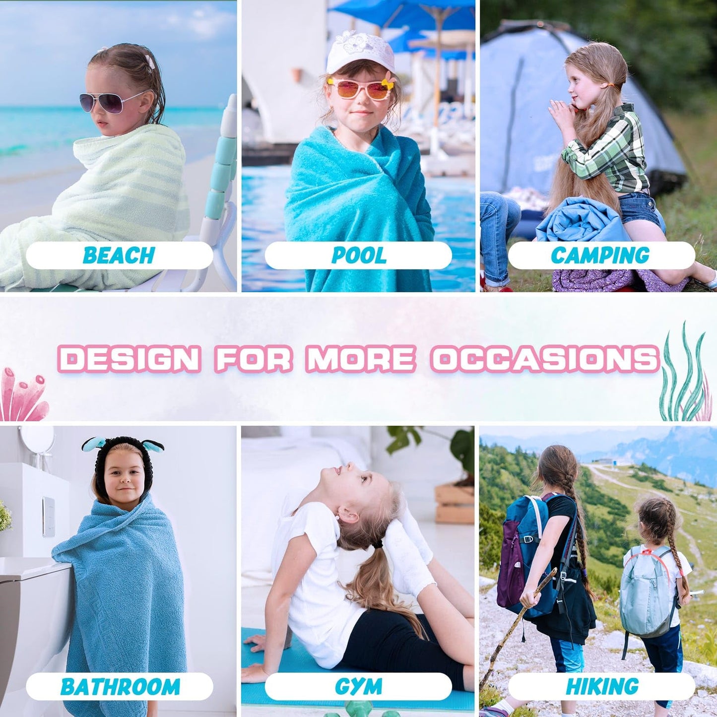 WERNNSAI Mermaid Kids Beach Towel - 30” x 60” Microfiber Mermaid Sand Free Towels for Girls Bath Pool Camping Travel Towel Quick Dry Ultra Absorbent Super Soft Beach Blanket Bath Shower Towel