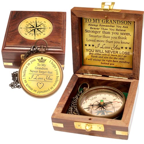 Gift for Grandson Engraved Compass Memory Present to My Grandson Gift idea by Grandpa Grandma for Teen Boys
