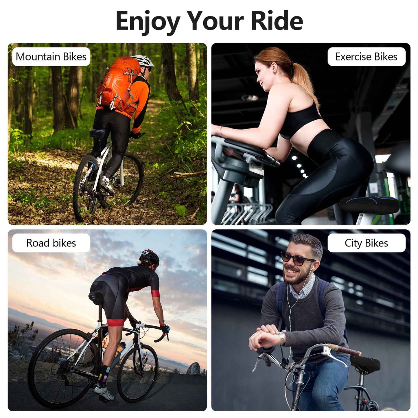 Bike Seat Cushion - Gel Padded Bike Seat Cover for Men Women Comfort, Extra Soft Exercise Bicycle Seat Compatible with Peloton, Outdoor & Indoor with Adjustable Velcro Secure Blue