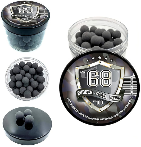 100 x Rubber Steel Balls in 68 Caliber - High Impact Heavy Resuable Paintballs for Target Practice, Training, Home and Self Defense in .68 Cal.