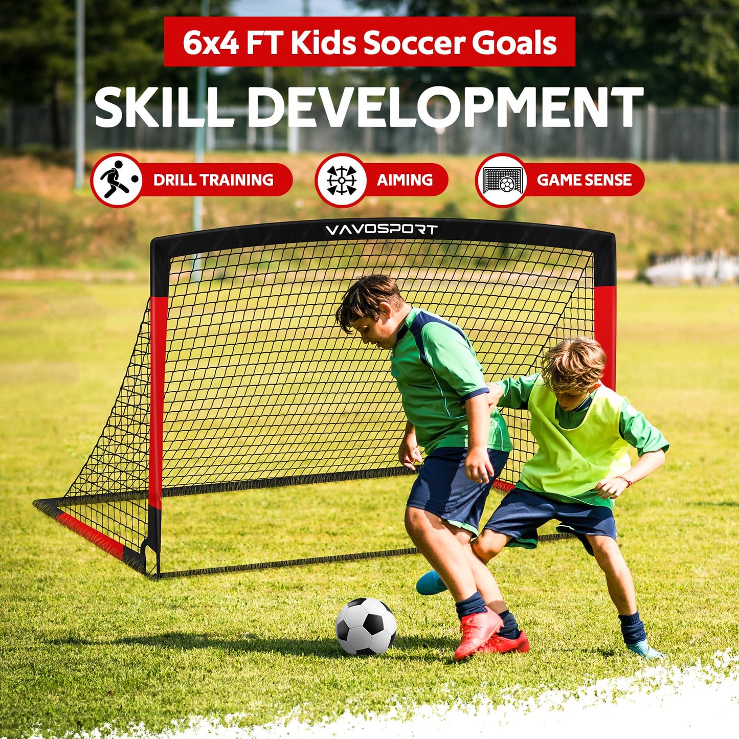 Kids Soccer Goals for Backyard Set, 6×4ft Portable Soccer Goal & Ball Training Equipment with Cones, Target, Youth Toddler Pop Up Soccer Net for Kids 3-12 Sports Play Outdoor Games Gifts