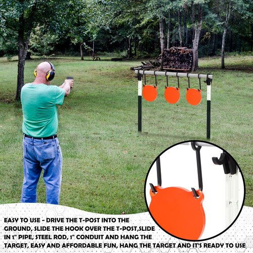 Zonon AR500 Steel T Post Conduit Target Stand Kit (2 Pack W/ 4 Pack Gong Hanger Hooks) DIY Assembly Pipe Target Stand Rustproof Black Powder Coating Fit on Standard T-Post for Shooting