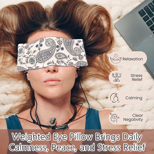 Lavender Eye Pillow for Relaxation, Yoga, Sleep – Weighted Eye Mask for Headache, Sinus, Aromatherapy Moist Heat Compress, Meditation Accessory, Relaxation Gift for Women