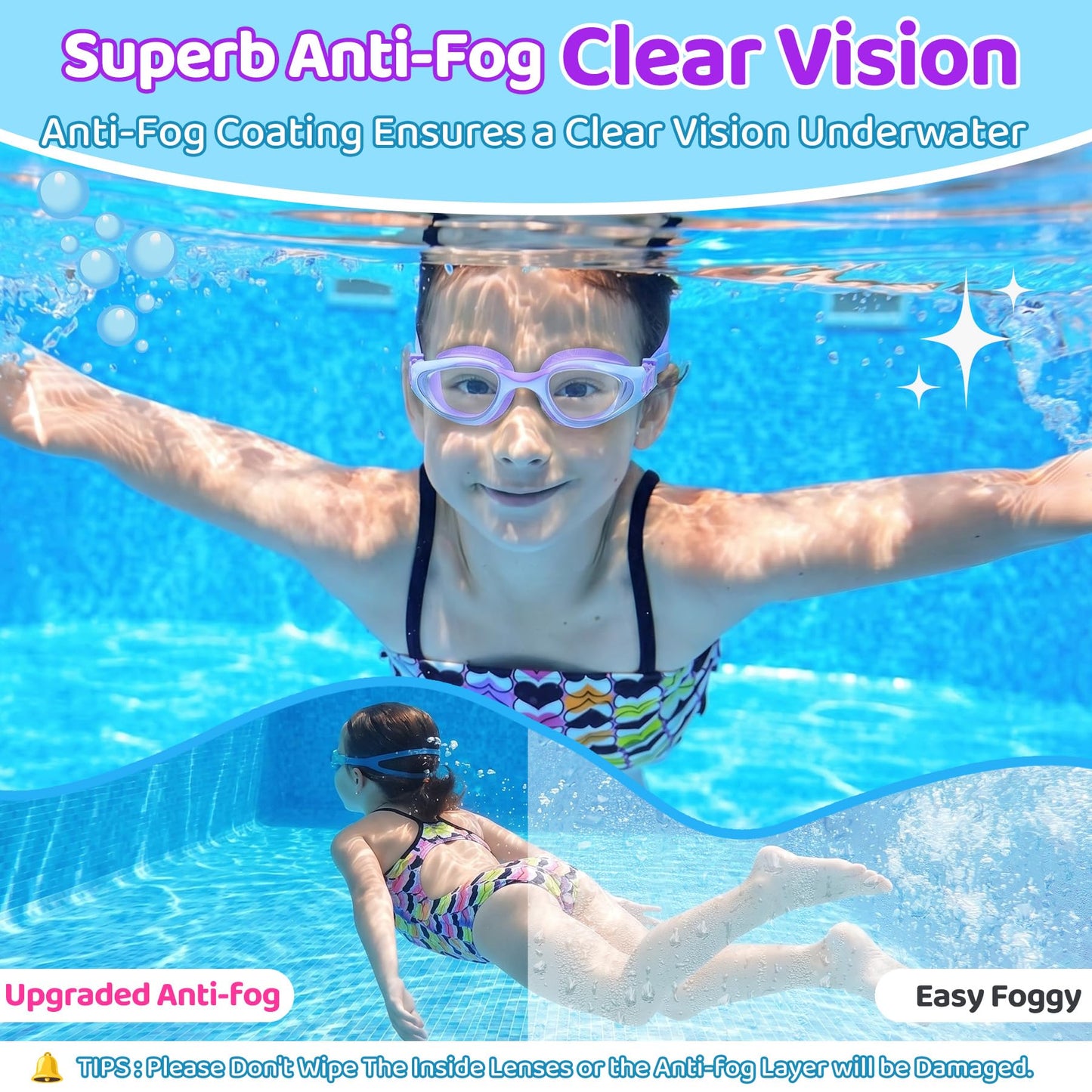 Vvinca Kids Swim Goggles for Boys Girls Age 6-14, Anti-Fog UV Protection Clear Swimming Goggles, Leak-Proof Kids Pool Goggles with Easy Side-Pull Adjustment for Toddler Youth Pool Water Swimming