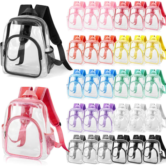 Aliceset 30 Pcs Clear Backpack Bulk Heavy Duty Clear Bookbag Transparent Waterproof Color Back Packs Donation Sports Stadium (12 Inch)
