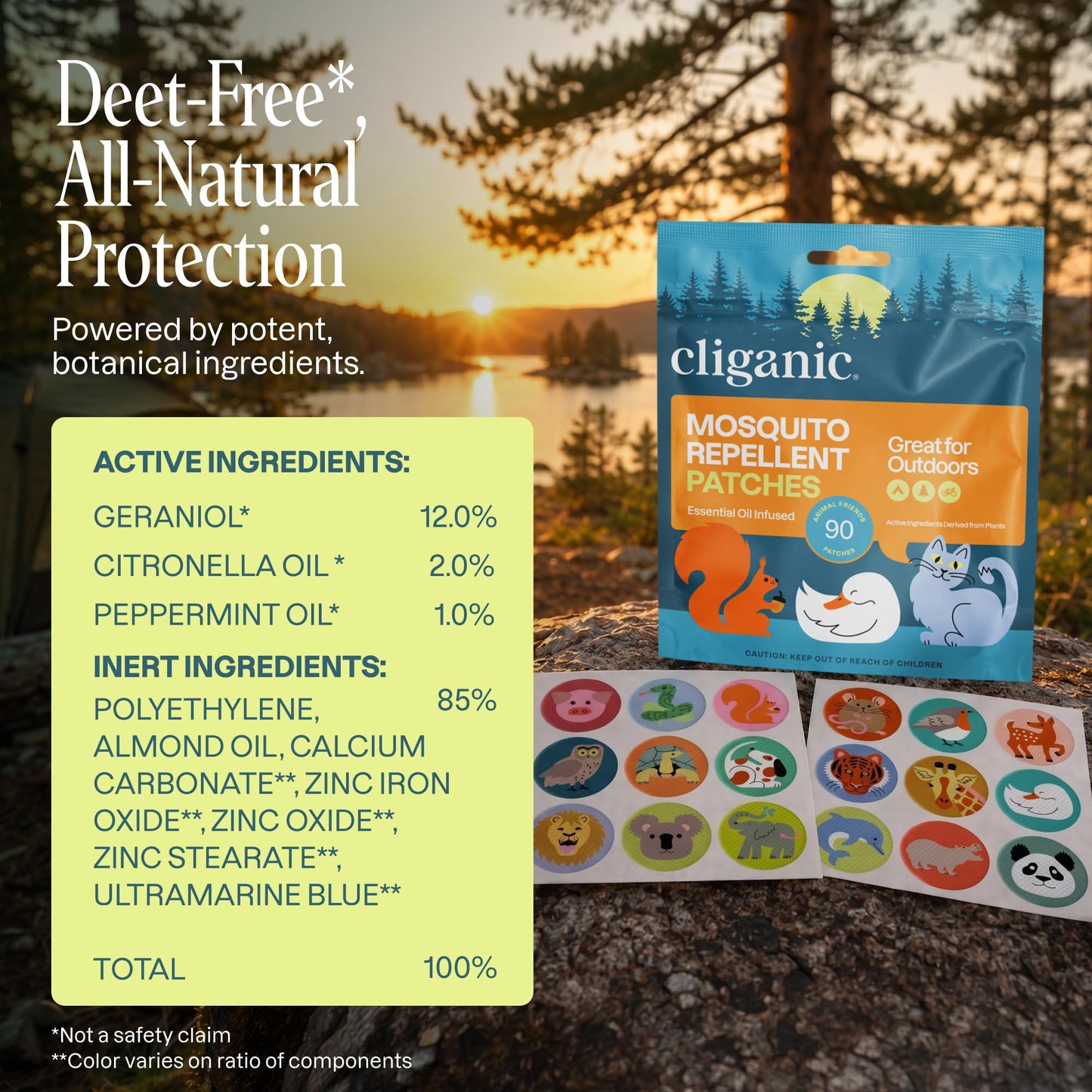 Cliganic Mosquito Repellent Stickers for Kids (180 Pack) - Animal Toddler Patches, Natural DEET-Free, Essential Oil Infused, Insect Repelling Garments