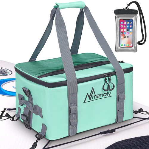 MENOLY Paddle Board Accessories Cooler, Sup Kayak Deck Cooler Bag with Waterproof Phone Pouch, Adjustable Strap, Bottle Opener, Fit 30 Cans for for Paddleboarding, Kayaking, Camping