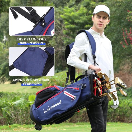 Lakehood Golf Stand Bag, 14 Way Golf Bag with Dual Strap, Lightweight&Durable Design, Rain Hood, Ergonomic Comfort - Ideal for Golfers of All Levels, Perfect for Practice or Tournament Play (Blue)