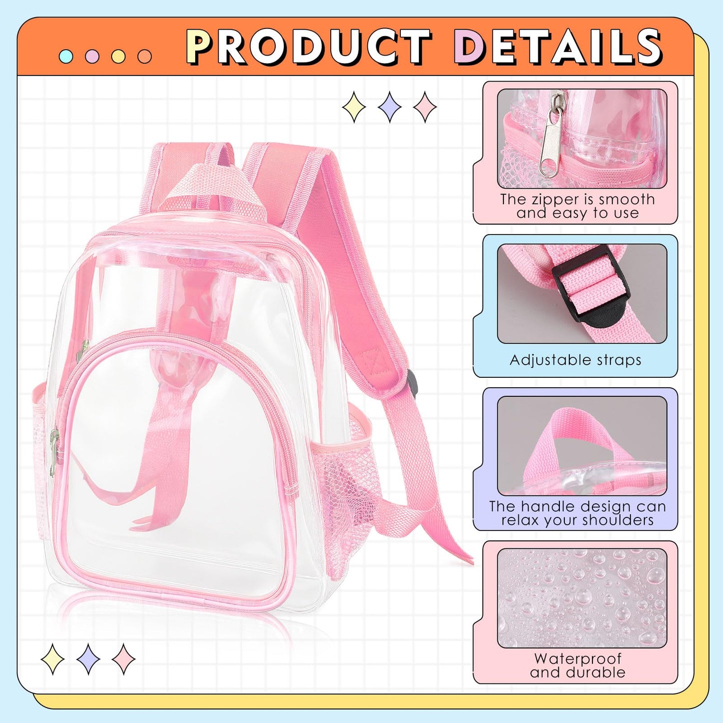 Aliceset 30 Pcs Clear Backpack Bulk Heavy Duty Clear Bookbag Transparent Waterproof Color Back Packs Donation Sports Stadium (12 Inch)