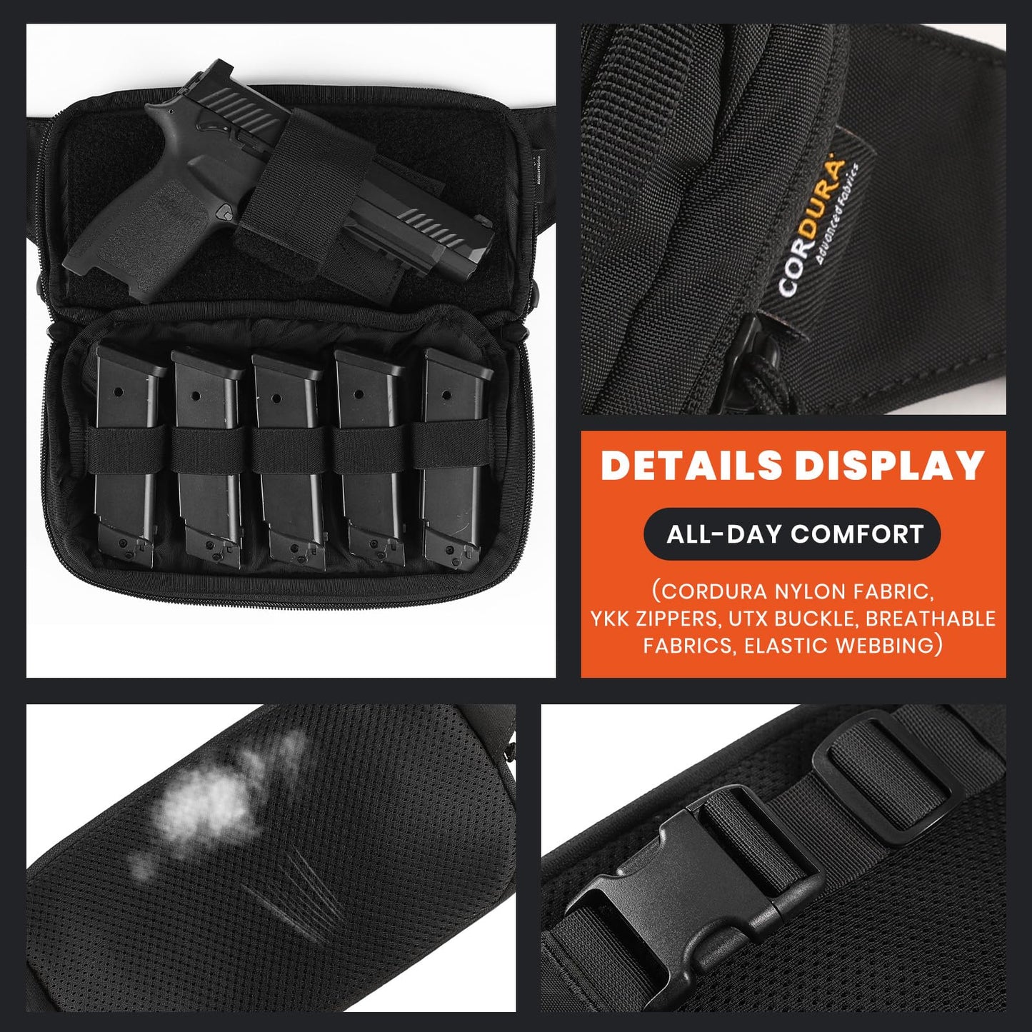 VOTAGOO GEAR Tactical CCW Fanny Bag, Concealed Carry Fanny Pack w/Adjustable Waist Belt Tactical Waist Bag Handgun Pouch with Universal Pistol Holster, Everyday Hip Pack for Men Travel Outdoor (Black)