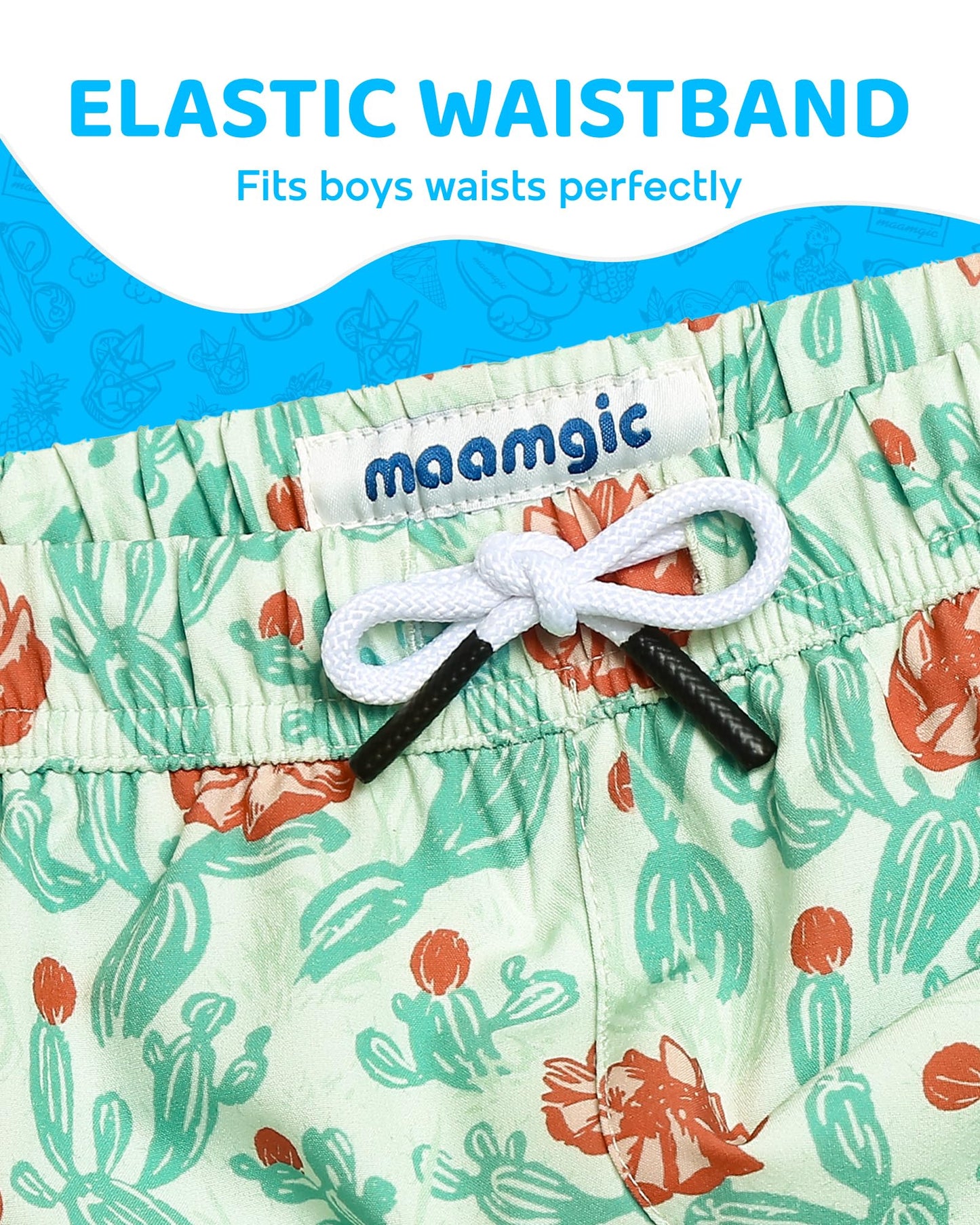 maamgic Boys Swim Trunks with Compression Liner 4-Way Stretch Quick Dry Swim Shorts Swimming Trunks Toddler Boy Cactus Flower Green 7 Years