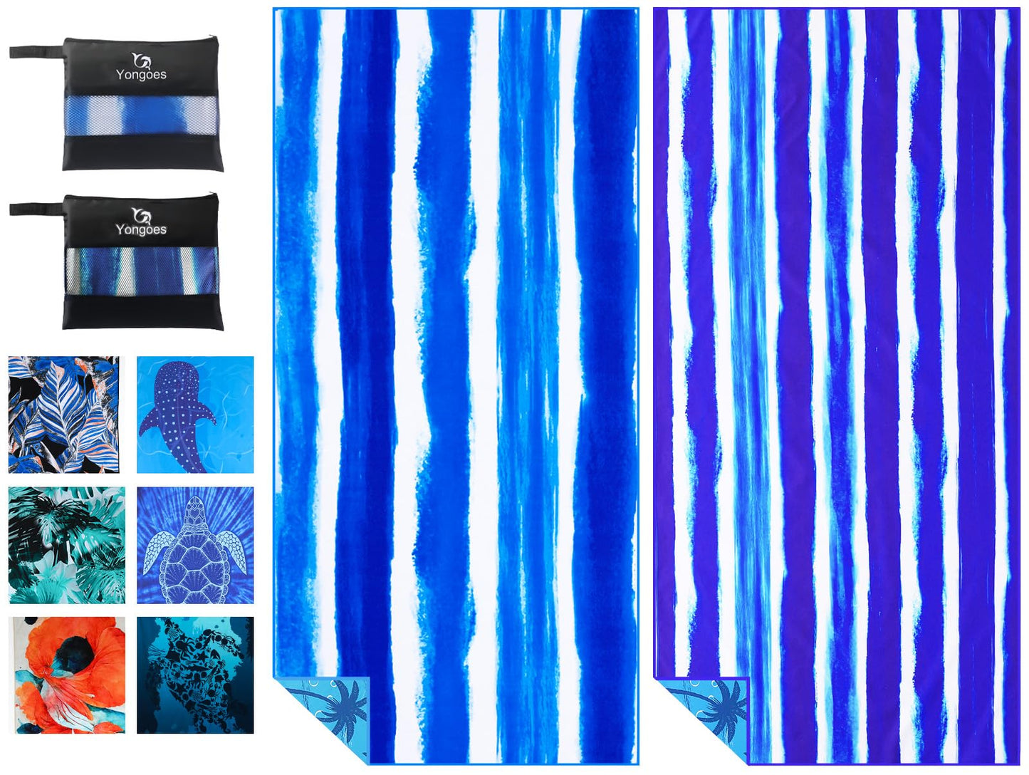 Yongoes 2 Pack Microfiber Beach Towels Oversized 71x32 Blue Striped