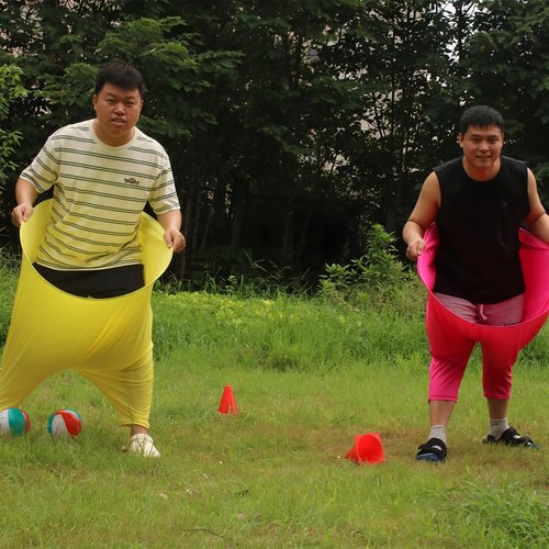 Granny Pants Yard Game Set - Peculiar Outdoor Game Granny Pants with 3 Bouncy Balls, 2 Marker Cones & Air Pump, Perfect for Family Reunion Games, Backyard Gatherings & Team Games (Red)
