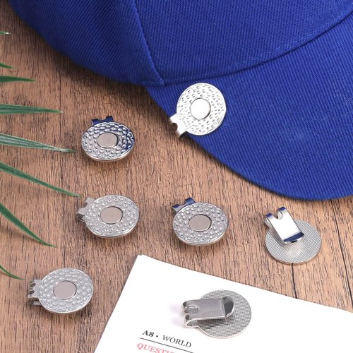 6pcs Magnetic Golf Ball Marker Hat Clips, Metal Strong Magnetic Clips Holder Golf Decoration Accessories for Hats, Pants, Bags, Gloves, Belts, Novelty Gift for Men Women (Silver)