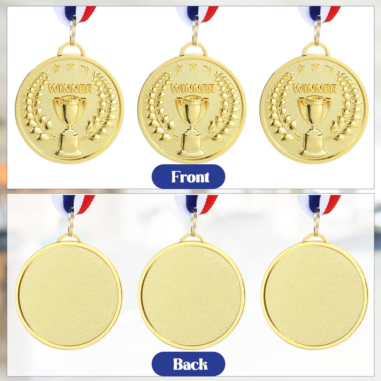 Quelay Gold Award Medals 2 Inch 1st Place Metal Winner Award Medals with Neck Ribbons Prizes for Participation Competitions for Soccer Baseball Basketball Golf(24 Pieces,Trophy Style)