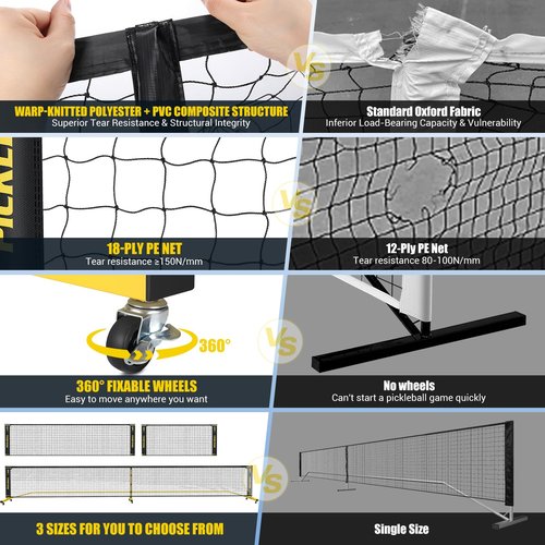 Pickleball Set Net with 4 Paddles, 6FT/11FT/22FT Portable 3-in-1 Pickle Ball Net with Carry Bag, Pickleballs, Designed for All Weather Conditions Steady Metal Frame for Outdoor Indoor Driveway
