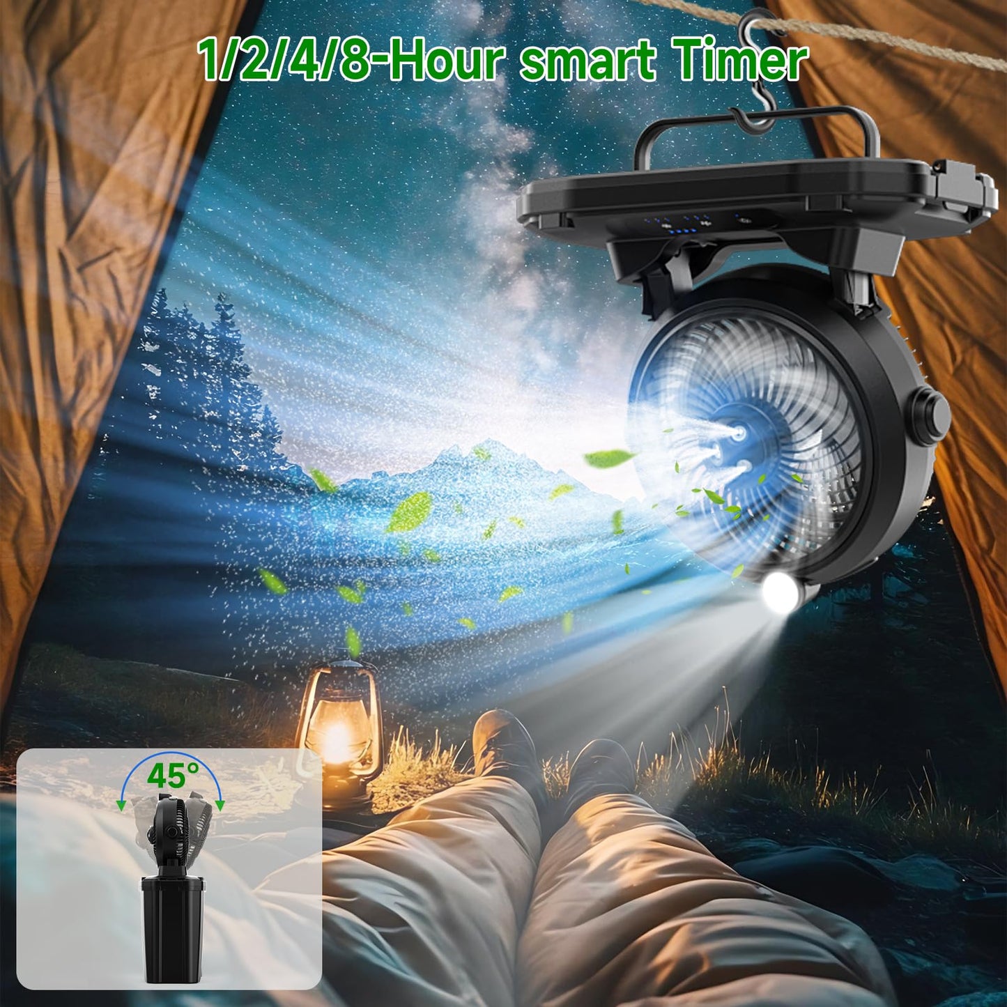 11L Bucket Portable Misting Fan with LED Light, 20000mAh (6.5/12h Working Rechargeable Camping Fan, 3 Strong Winds, 3 Large Spray Outlets,Cooling Mist Fans for Fishing/Travel/Garden Party/Tent