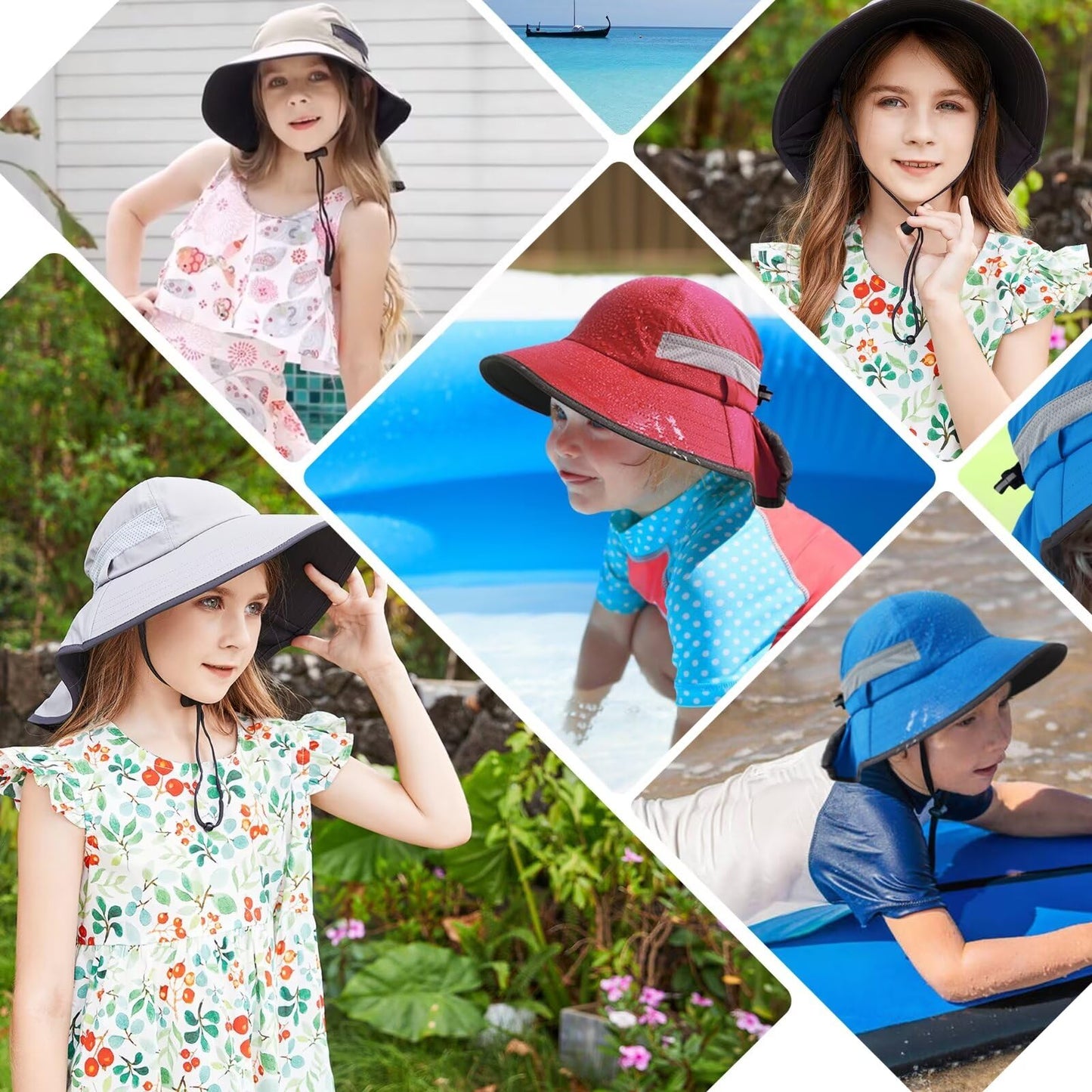 GADIEMKENSD Kids Sun Hat with Neck Flap Wide Brim Bucket Hats for Boys Girls Play Hat UPF 50+ Ultra-Light Sunhats for Beach Travel Fishing Camping Trip Light Gray 6-13 Years