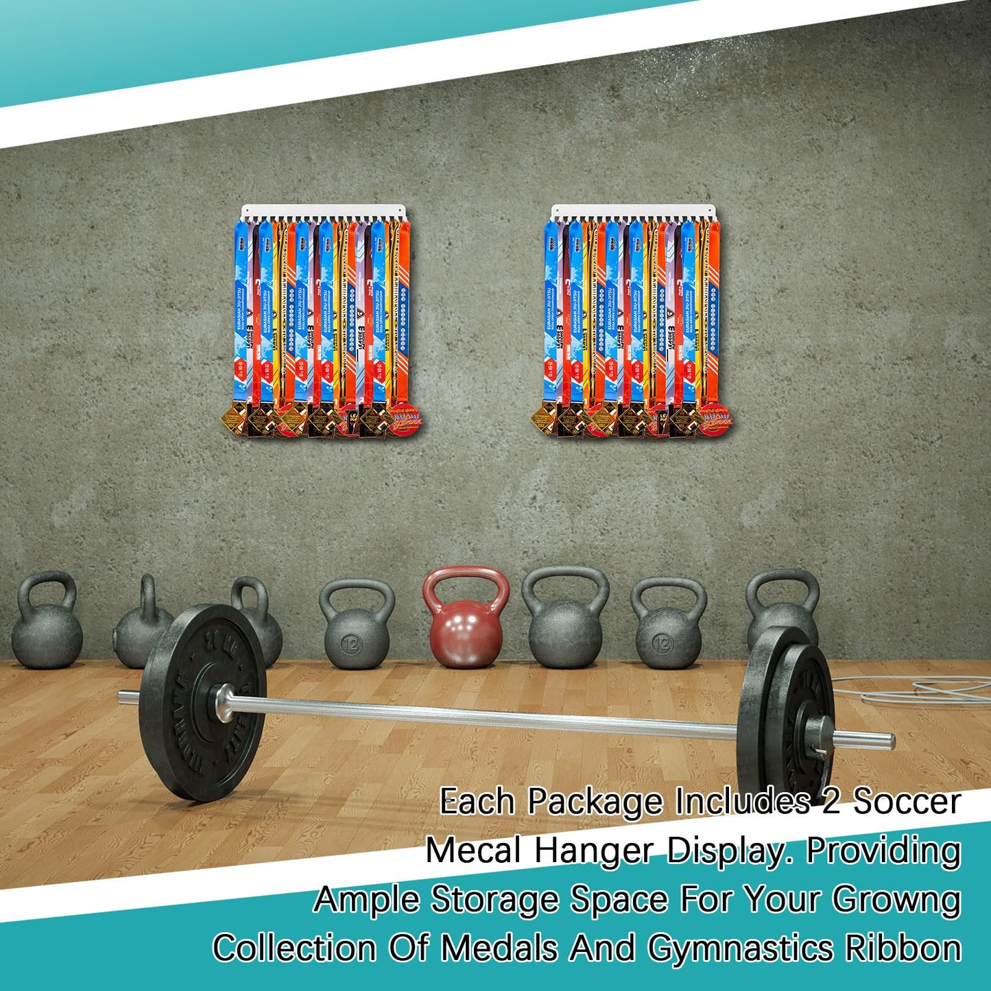Geetery 2 2/4 Pack Medal Hanger Display with 20 Hooks Each, Steel Wall Mount Medal Holder Rack Holds 60+ Awards for Marathon Running Soccer Wrestling Gymnastics Swimming, Easy to Install (White)