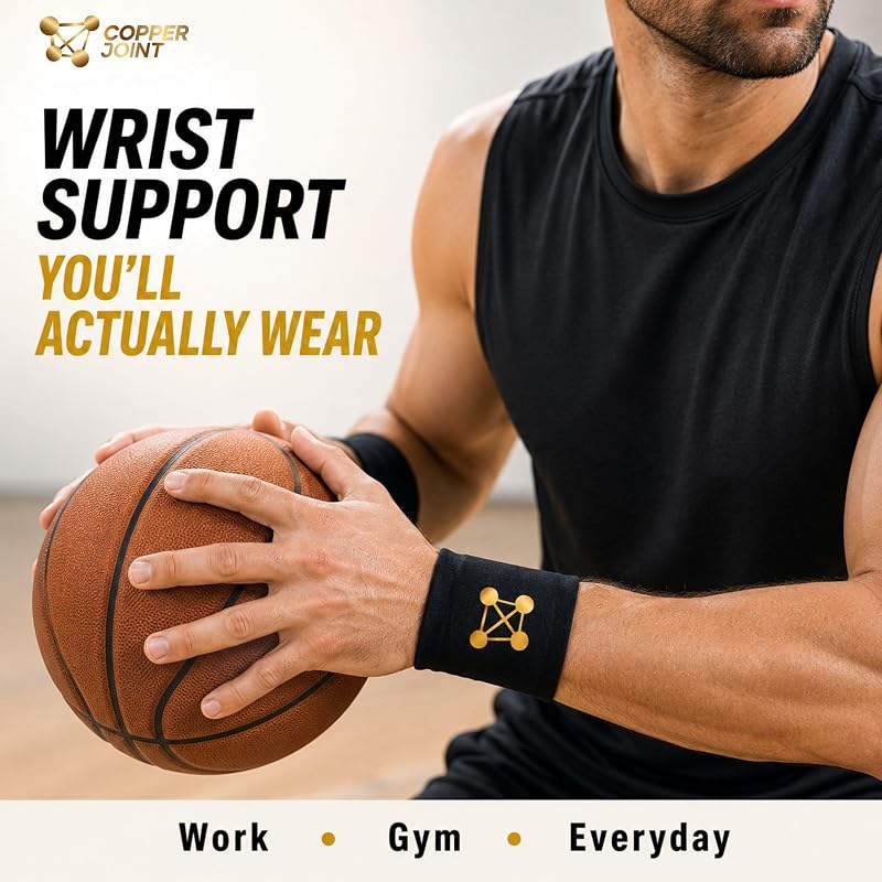 CopperJoint Copper-Infused Wrist Compression Sleeve – Large Black (1 Pair) – 20-30 mmHg
