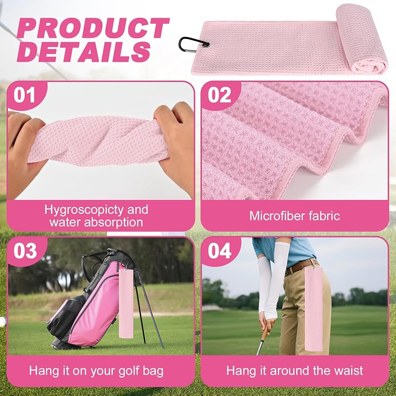 Pink 17 Pcs Golf Accessories Kit with Towel, Tees, Ball Marker, Divot Tool, Cleaner & Gift Box