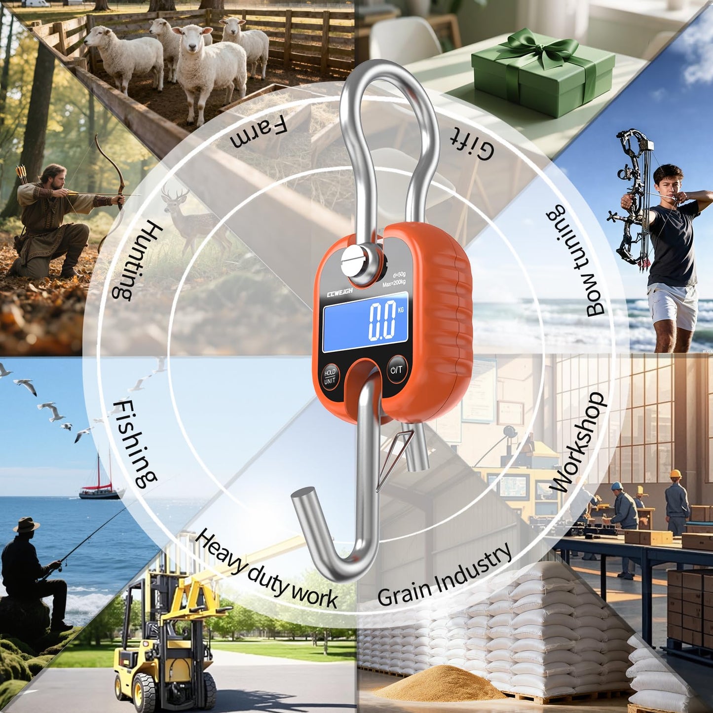 Hanging Scale Handheld 440lb/200kg Crane Scale Luggage Scale,with ABS Plastic case & Big LCD Display, Portable Digital Mini Crane Scale Fishing Scale,for Gym,Hunting,Travelling