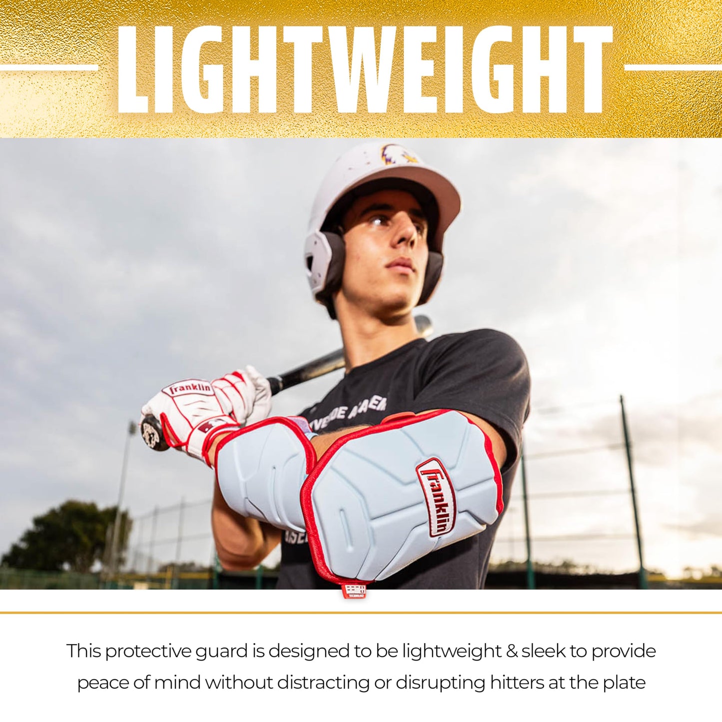 Franklin Sports Baseball Elbow Guard - PRT Series Youth Baseball + Softball Shield for Batting - Protective Elbow + Forearm Pad - Right + Left Hand Hitters - Black/Gold - One Size - Youth