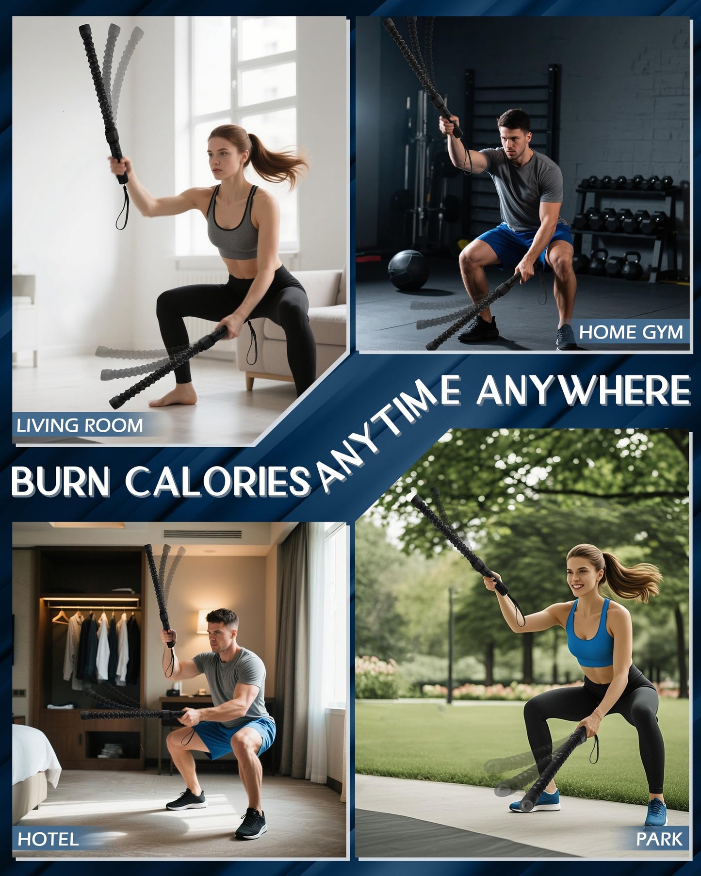 2PCS Weighted Ropeless Battle Ropes, Heave Duty Home Gym Workout cordless Battle Rope for Advanced Fitness Training, Portable Arm Exerciser for Strength Building, Durable Core Strength Arm Muscle Builder Ropes