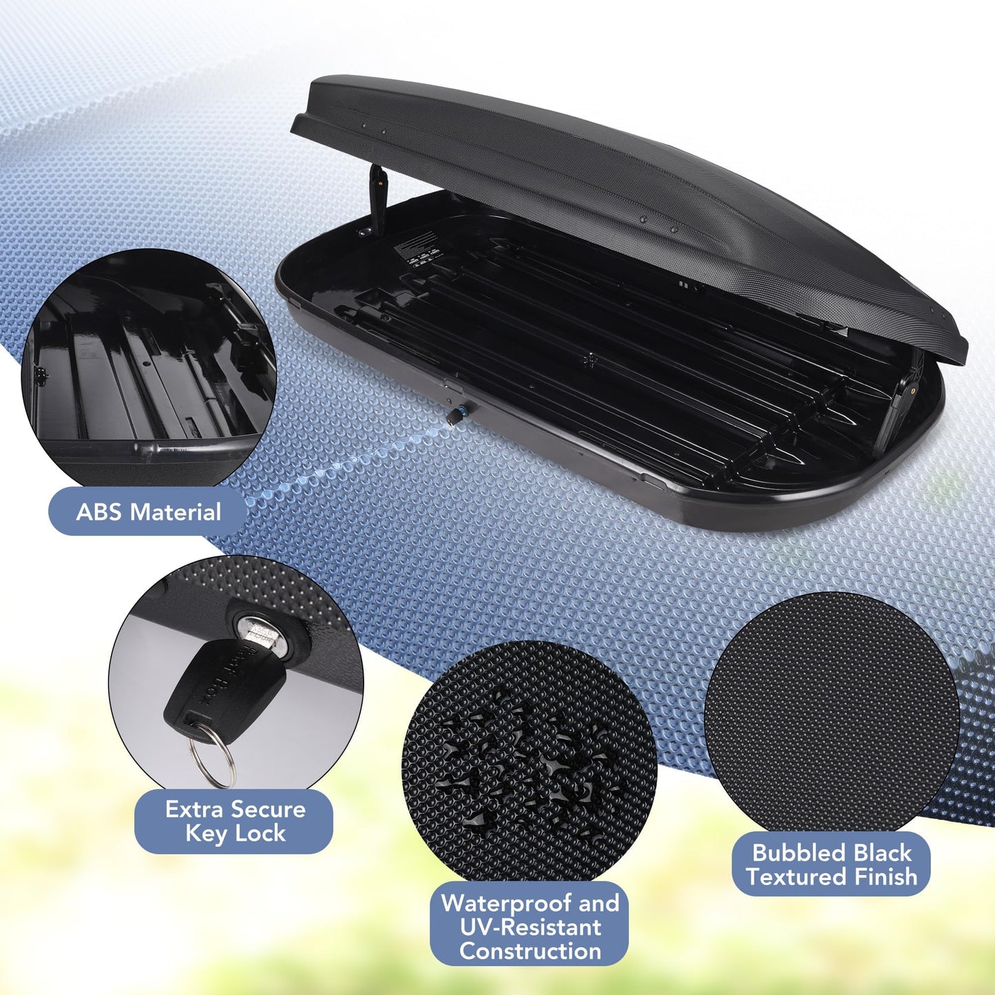 Garvee Rooftop Cargo Box Carrier 390L, Hard Shell Roof Box for Roof Rack, 14 Cu Ft Luggage Storage with Secure Straps&Keys, Weather-Resistant Roof Rack Cargo Box