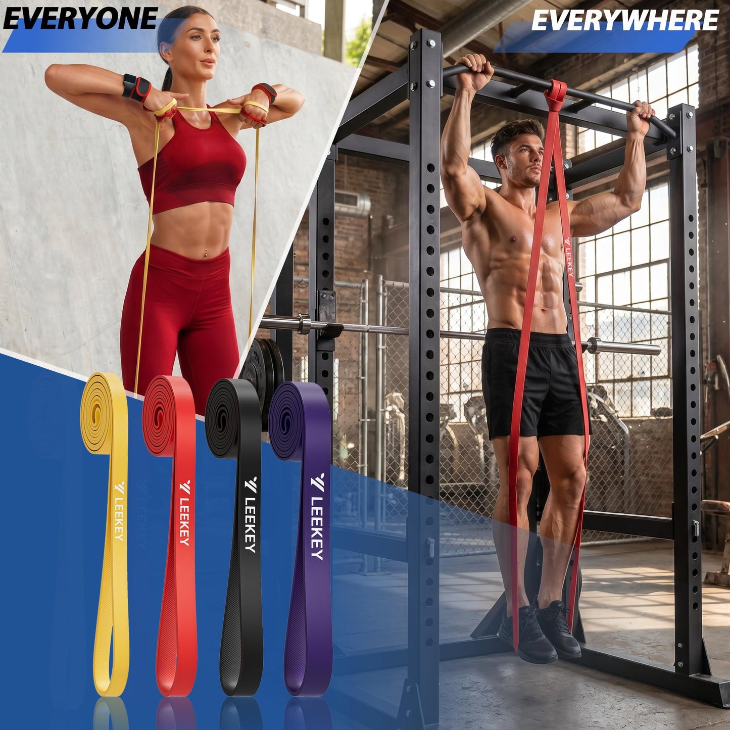 LEEKEY Pull Up Assistance Bands,Muit Levels Resistance Bands for Senior/Adults,Exercise Bands with Door Anchor, Strength Bands for Fitness Training, Physical Therapy,Home Gym Workouts