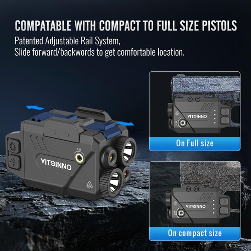 VITOINNO Pistol Light/Green Laser/Infrared (IR) Laser/Infrared (IR) Light 4 in 1 Combo, 350 Lumens Gun Light with Strobe and Level Indicator, Compatible with Picatinny, Magnetic Rechargeable.