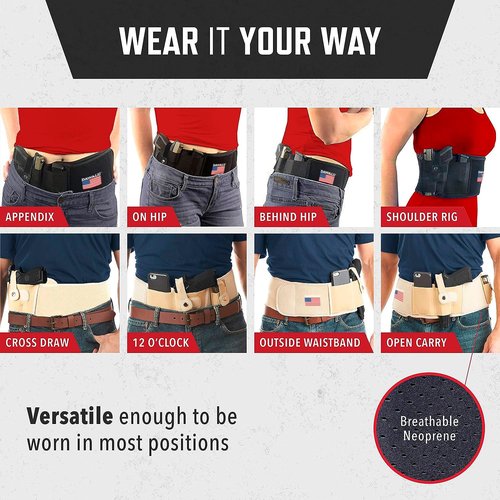 Belly Band Holster for Men and Women - DAWALU Gun Holster. Fits Smith and Wesson, Shield, Glock 19, 17, 42, 43, P238, Ruger LCP, and Similar Guns (XL (Belly Up to 54"), Right)