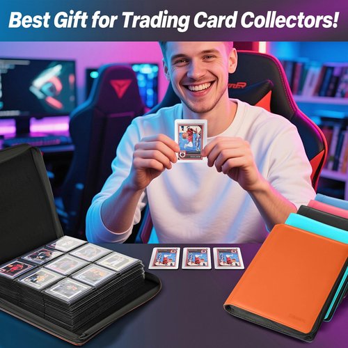 Sibonic 9 Pocket TopLoader Binder, Holds 360 3”x4” Toploader Hard Cases, Sleeves Card Collection Binder, 20 Double Sided Pages, Compatible with Trading & Sports Holder - Orange