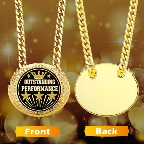 Tondiamo Turnover Chain Graduation Medal 6" Big Gold Award Medal All Star Outstanding Trophy Necklace Champion Chain for College Student School Participation Competition(1 Pcs,Outstanding Performance)