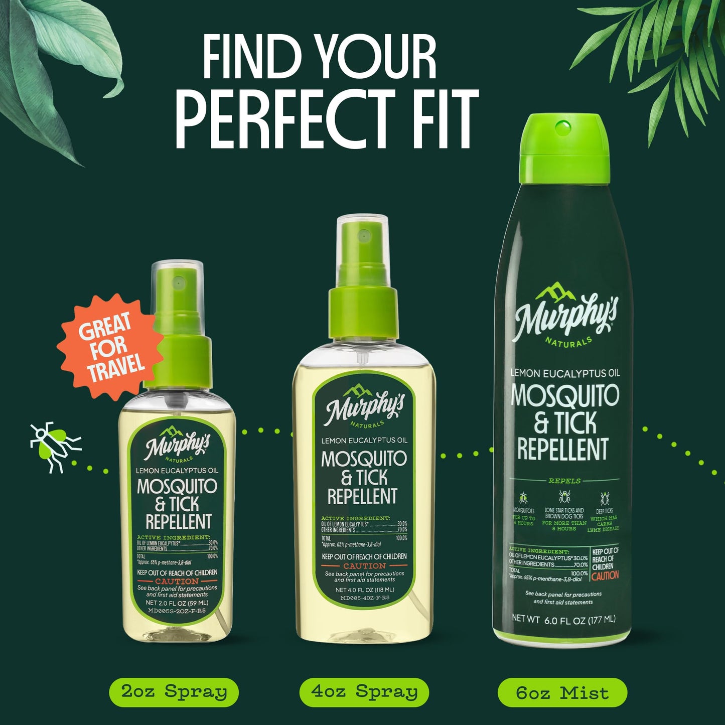 Murphy's Naturals Mosquito & Tick Bug Repellent Spray, Oil of Lemon Eucalyptus for Skin + Outdoor Gear, 4 Ounce Pump, 1-Pack