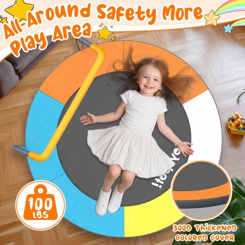 3FT Foldable Trampoline for Kids - 36” Mini Small Trampoline with Handle Bar, Indoor Outdoor Fun, Height-Adjustable, Max Load 100LBS, Perfect Toddler Baby Jumping Mat for Fitness & Recreation