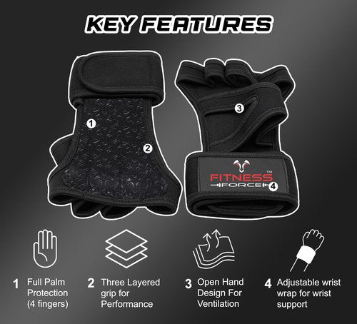 FITNESS FORCE Ventilated Gym Gloves for Men with Built-in Wrist Support for Workouts Weightlifting Gloves Workout Gloves for Women Exercise Fitness Gloves Perfect for Powerlifting, Cross Training