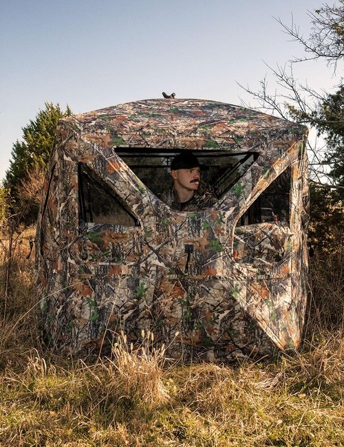 TIDEWE See Through Blind 360° Silent with Swing Door, 2-3/3-4 Person Pop Up Ground Blind with Detachable Blackout Panel & Carrying Bag, Portable Resilient Tent