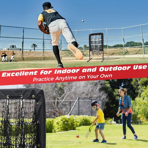 Bearwill Pitching Net, 9 Hole Baseball Softball Pitching Net, Adjustable Pitcher Training Equipment with Throwing Target