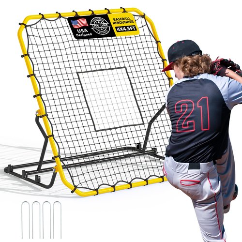 Shopsource Baseball Rebounder Net, 4x4.5FT Volleyball Pitchback Rebound with 3 Adjustable Angles, Baseball & Softball Bounce Back Net for Ground, Line Drive, Fly Ball Return Settings Fielding Trainer