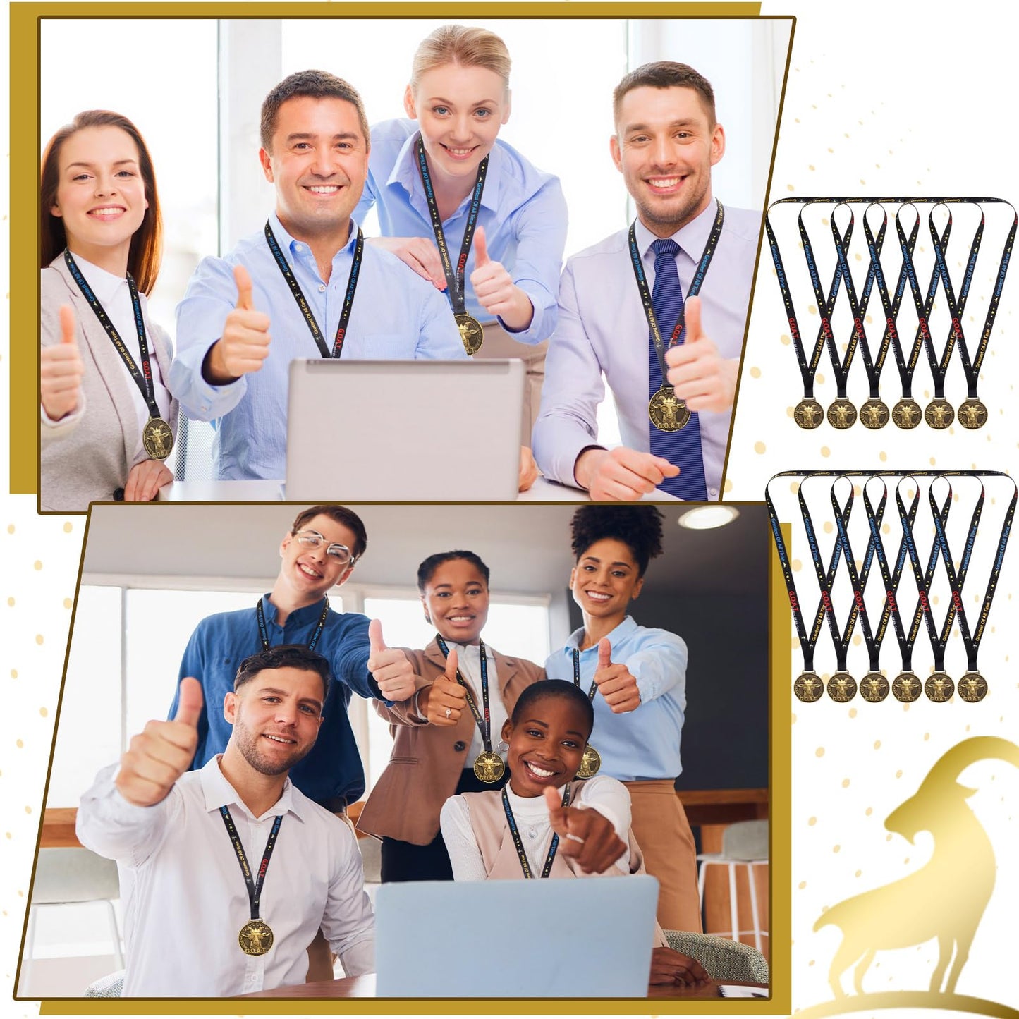 Loetere 12 Pcs Award Medals 2'' Funny Sports Awards Trophy with Neck Goat Basketball Cross Country Race Track Swimming Ribbon Winner Prizes Bulk Gift for Team Competitions Party Favor (Goat)