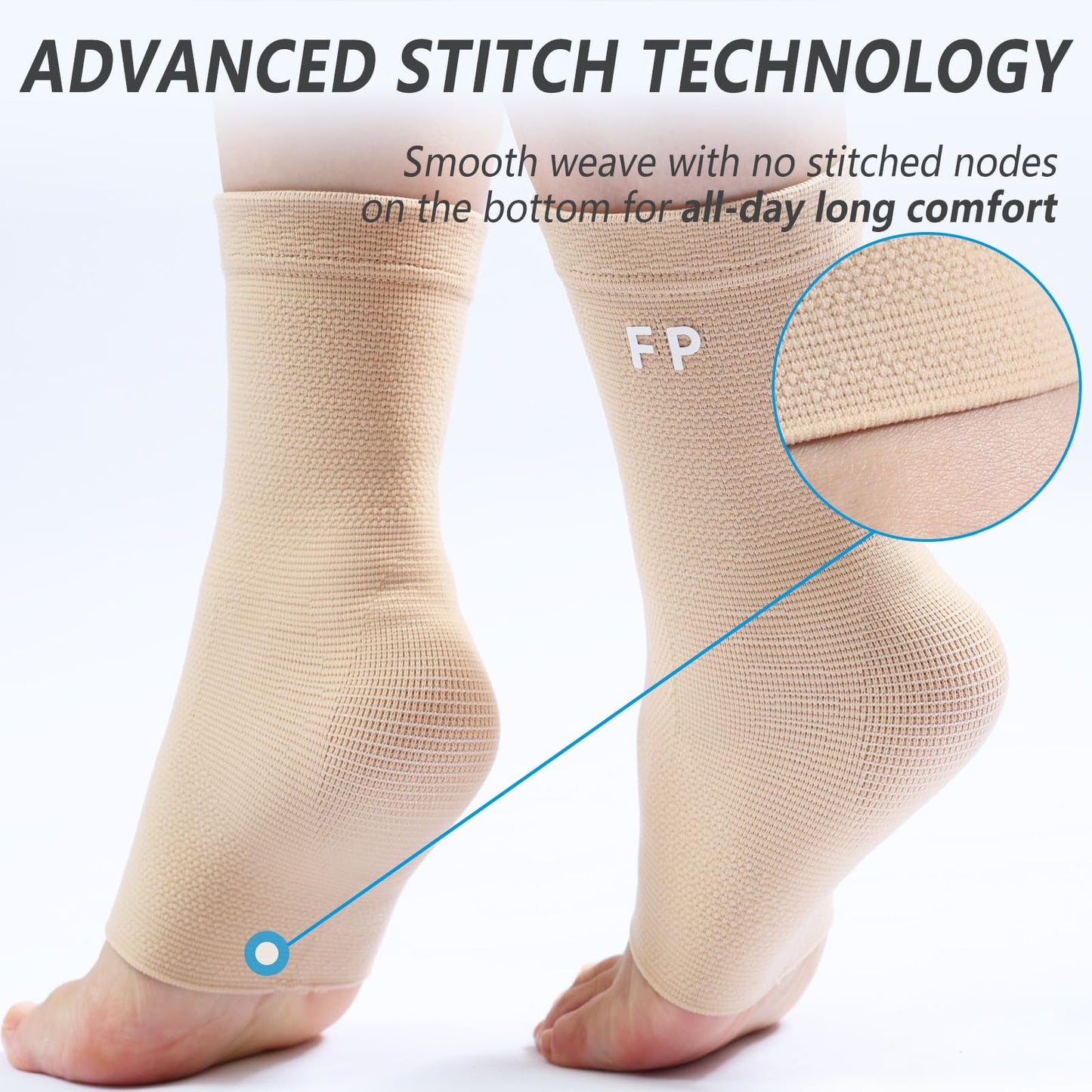 FvaPemm Copper Ankle Brace for Women Men 2 Pack Ankle Compression Sleeve Support for Sprained Ankle, Plantar Fasciitis Relief & Achilles Tendonitis Brace, Sports, Running, Nude, S